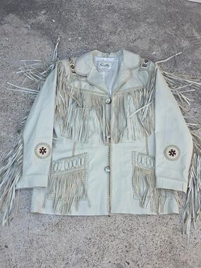 Scully Leather Fringe Jacket Western Beige Beaded Concho Size 48